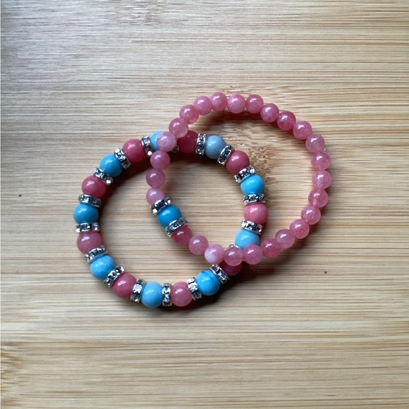 Larimar and pink jade bracelets - Picture 2 of 2